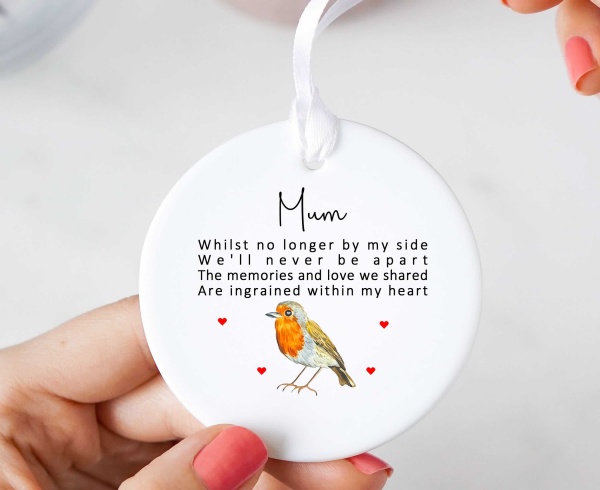 Personalised Robin Poem Bereavement Ceramic Round Ornament Gift